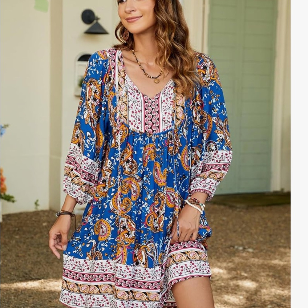 Bohemian Blue Paisley Dress